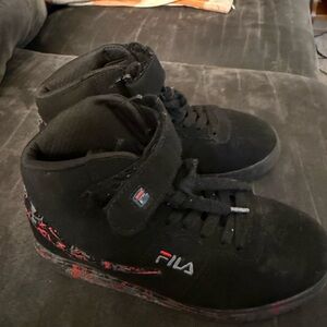 Fila Black High-Top Sneakers with Red and Grey design. Size 2.
